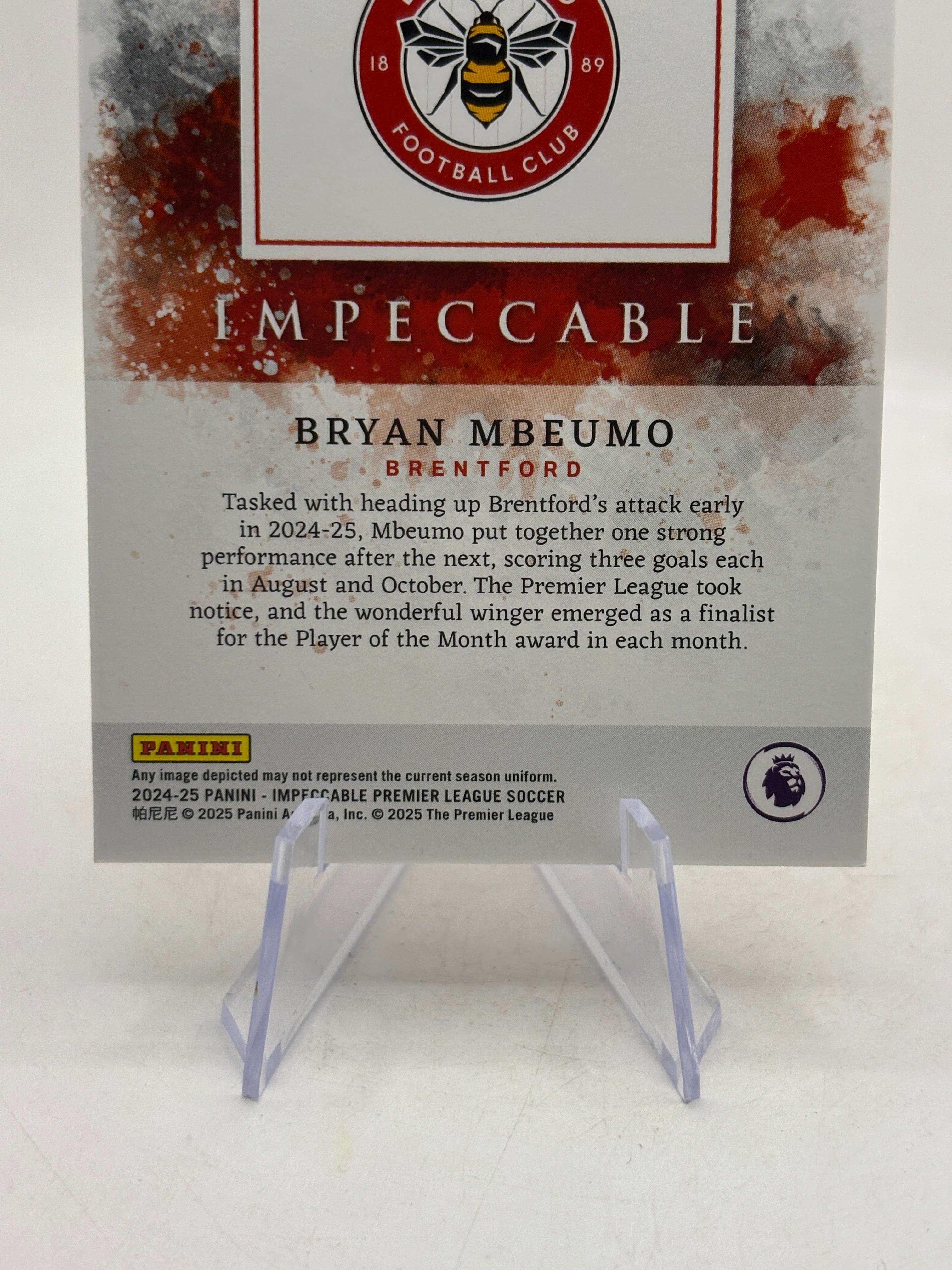 2024-25 Panini Impeccable Premier League Bryan Mbeumo Ruby and Silver #/11, photo 8